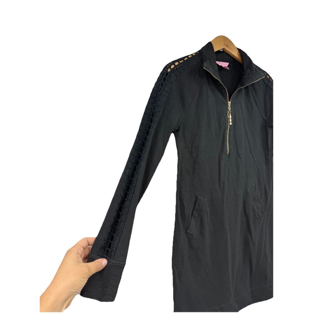 Lilly Pulitzer Skipper Solid Popover Shirt Dress Black Gold Zipper Onyx Size XXS - Picture 4 of 10